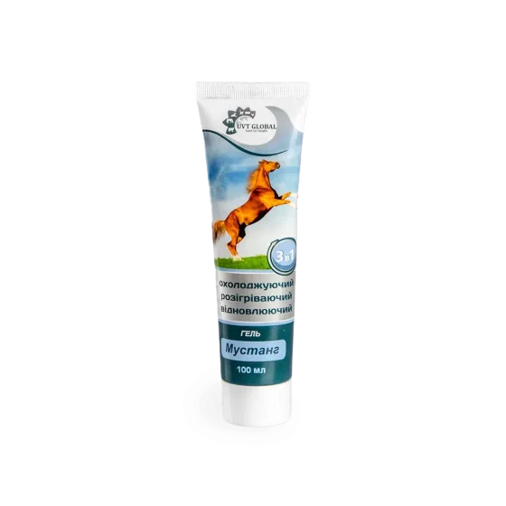 Гель для лошадей Мустанг 3 в1 охлад.-разогрев.восстанавливающий 100 мл Винница