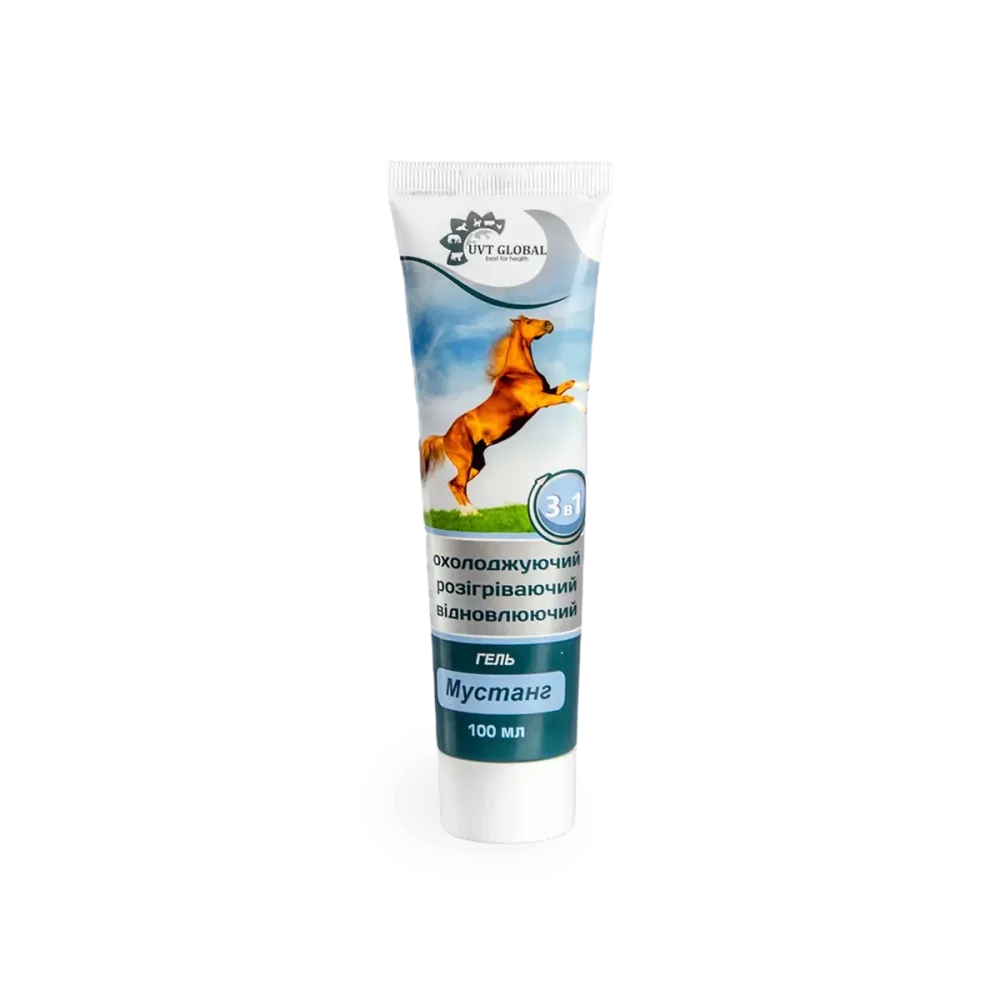 Гель для лошадей Мустанг 3 в1 охлад.-разогрев.восстанавливающий 100 мл Винница - изображение 1