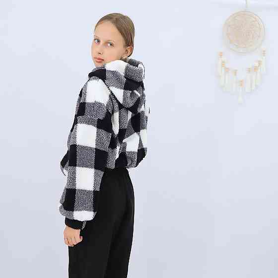 Дитяча тепла куртка тедді на змійці в чорно білу клітинку Кам'янець-Подільський