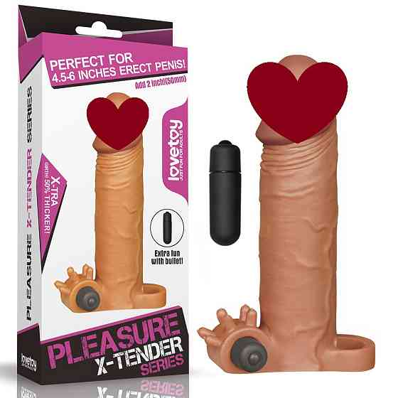 Насадка на член - Pleasure X-Tender Vibrating Penis Sleeve Add 2" Brown Sex Aura Київ