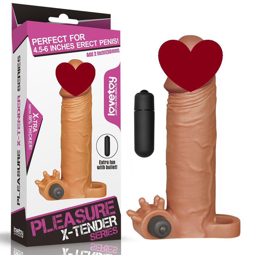 Насадка на член - Pleasure X-Tender Vibrating Penis Sleeve Add 2" Brown Sex Aura Київ - фото 1