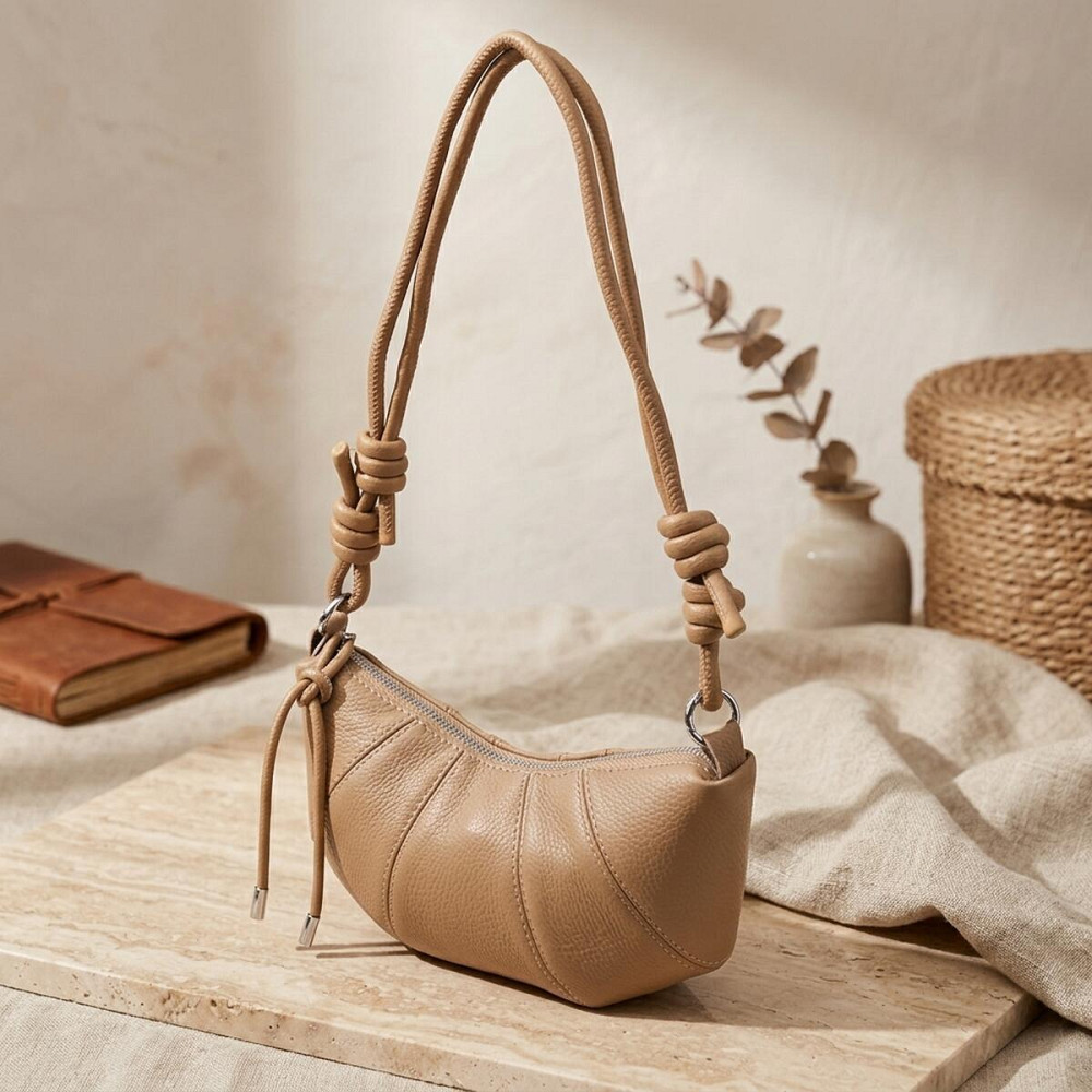 Жіноча напівкругла сумка з натуральної шкіри Vintage 22933 Бежевий Київ - фото 11