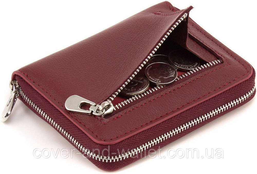Невеликий жіночий гаманець із натуральної шкіри на блискавці бордового кольору ST Leather Київ - фото 5