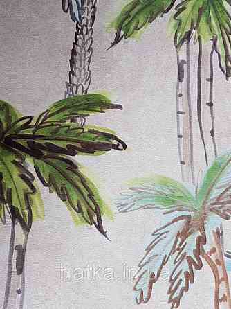 Шпалери вінілові Decoprint Breeze 0.53х10 м акварель дерева пальми яскраві блакитні зелені на бежевому Київ
