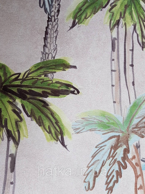 Шпалери вінілові Decoprint Breeze 0.53х10 м акварель дерева пальми яскраві блакитні зелені на бежевому Київ - фото 2