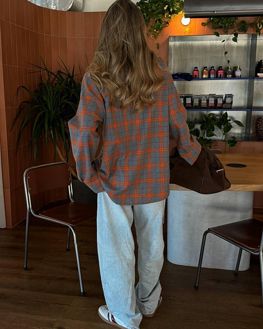 Жіноча трендова сорочка оверсайз у клітинку фланель Помаранчевий Одеса - фото 13