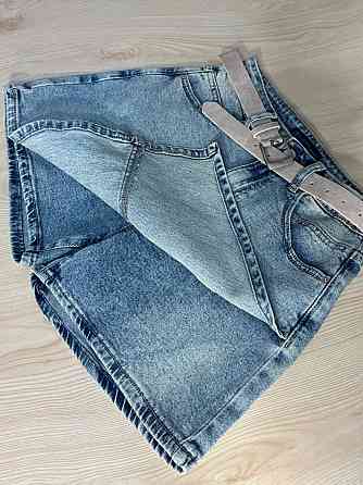 Шорти-спідниця жіночі Liana 4-050 джинсові короткі на запах з ременем блакитні, блакитний, 30, 30, 82 см, 109 см Київ