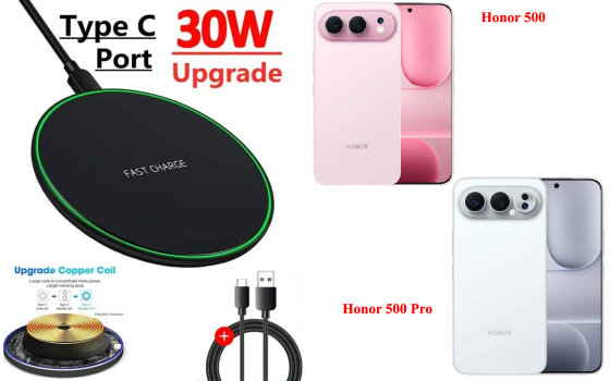 Беспроводное зарядное устройство Copper до 30W для Honor 500 Pro, USB-C, LED Киев
