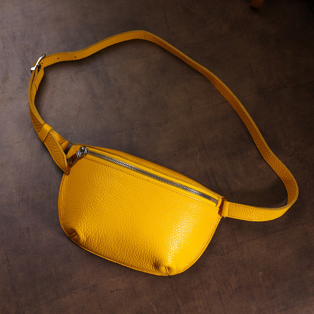 Кожаная яркая женская бананка Shvigel 16377 Желтый Киев - изображение 10