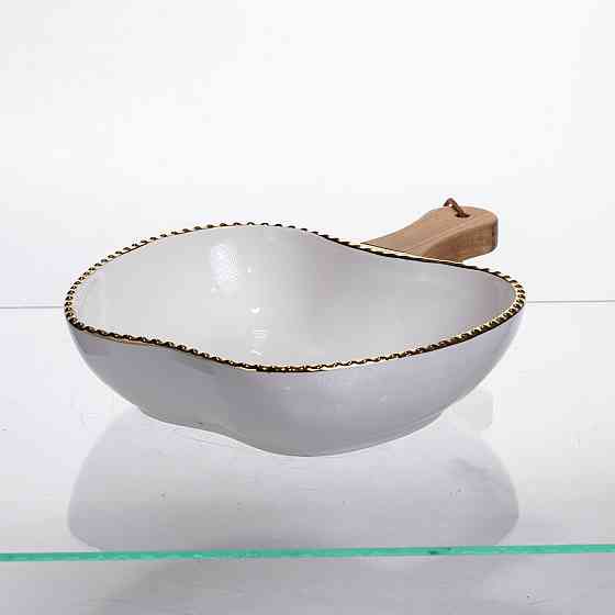 Тарілка порцелянова глибока з ручкою Яблуко 25×20×5 (см) з ручкою Золото ZJH-14-2 Київ