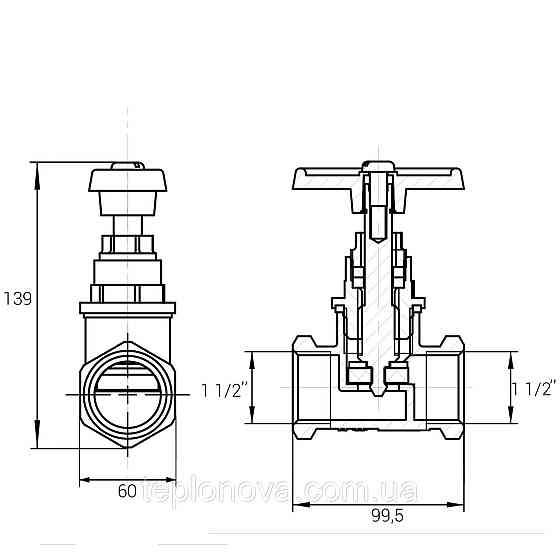 Кран ХВ вентильный прямой латунный 1 1/2″ВР х 1 1/2″ВР литейный Б1126А VA Черновцы