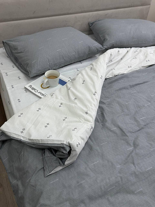 Ecotton Комплект постільної білизни Ecotton полуторний 150х215 см сіра Полоса 21205 Коломыя - изображение 8