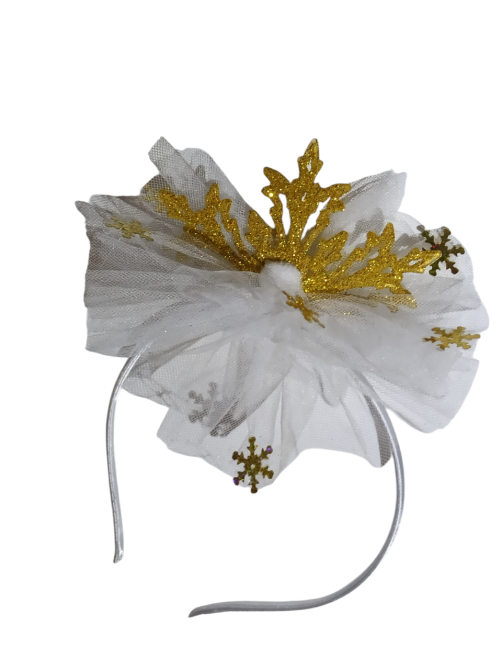 Обруч снежинка золотая с фатином на голову one size ручная работа белый Киев - изображение 4