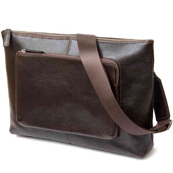 Кожаная мужская прямоугольная сумка для ноутбука GRANDE PELLE 11438 Коричневый Киев