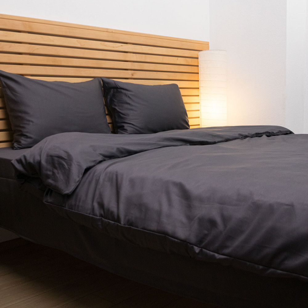 Комплект постільної білизни полуторний Сатин Гладкий 135 г/м2 YouStar (Графіт) 2 х 70х70 Суми - фото 5