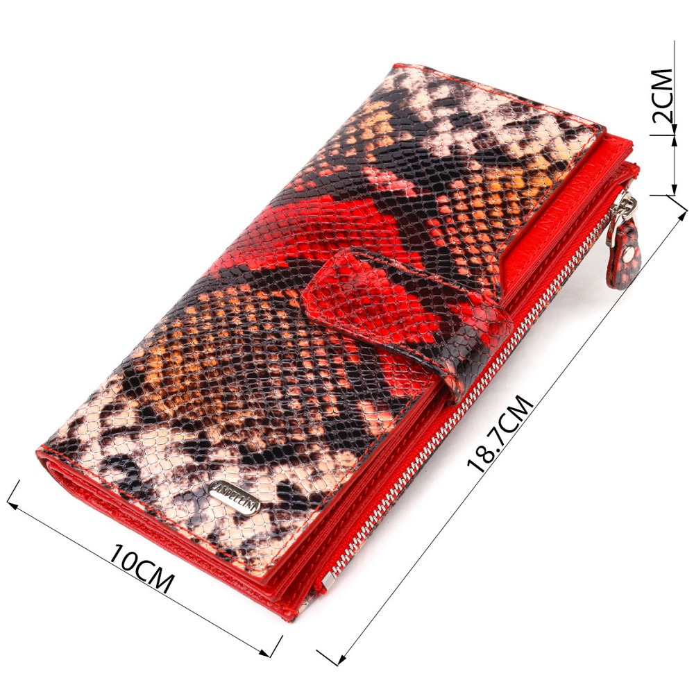 Функціональний жіночий гаманець з натуральної шкіри з тисненням під змію CANPELLINI 21638 Різнокольоровий Київ - фото 9