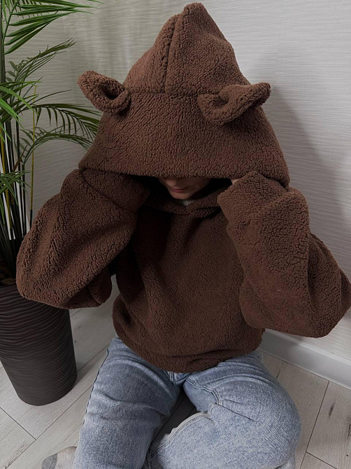 Женская теплая плюшевая худи с ушками турецкий мягкий мех Шоколад Одесса - изображение 8