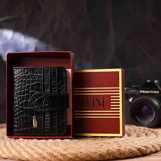 Компактний гаманець з натуральної шкіри з тисненням під крокодила CANPELLINI 21684 Чорний Київ