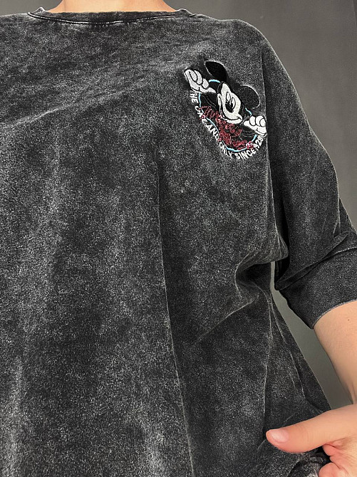 Футболка женская A-N 26030 вареная тай-дай оверсайз с вышивкой Mickey Mouse, черный, one size Киев - изображение 7