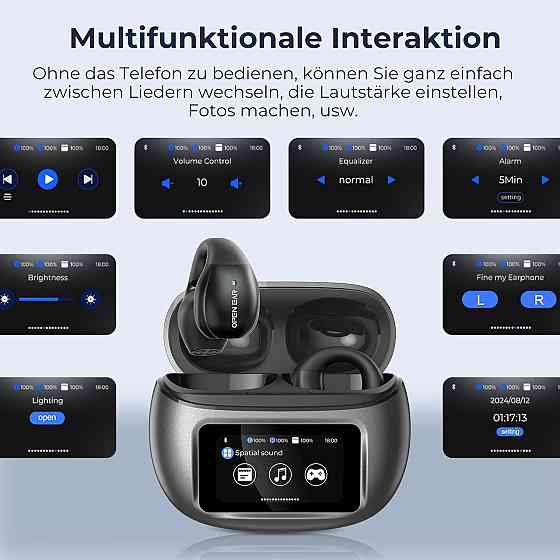 Відкриті бездротові навушники Relxhome X29 Bluetooth 5.4, HiFi, IPX5, сенсорний LED-дисплей, чорні Київ