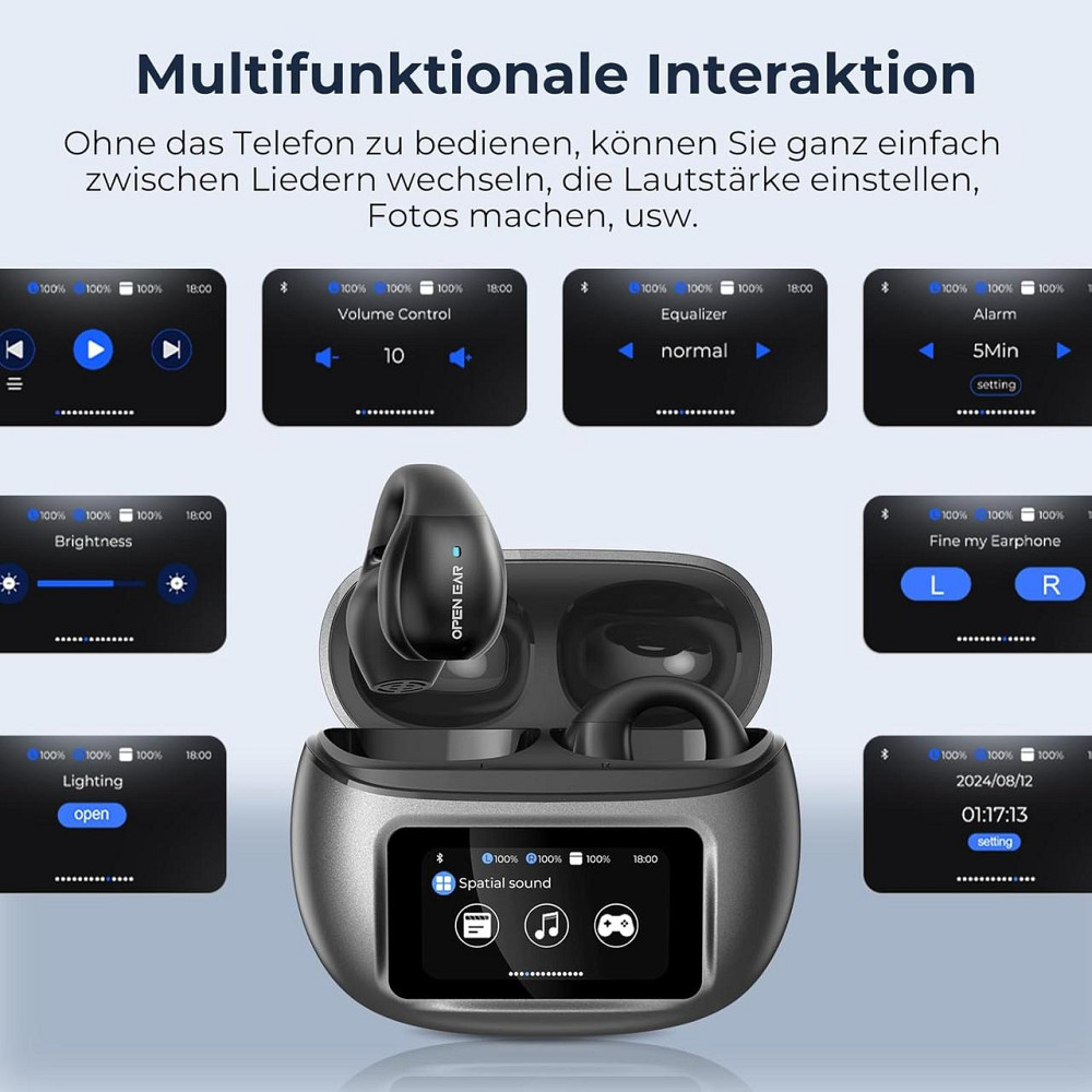 Відкриті бездротові навушники Relxhome X29 Bluetooth 5.4, HiFi, IPX5, сенсорний LED-дисплей, чорні Київ - фото 5