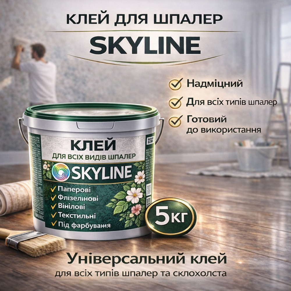 Клей для шпалер Skyline 5 кг універсальний суперміцний для скловолокна і важких шпалер, готовий без запаху Харків - фото 1