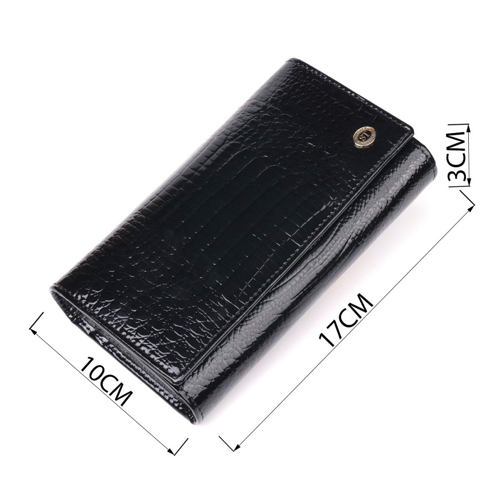 Лаковий жіночий гаманець з візитницею ST Leather 19403 Чорний Київ - фото 8