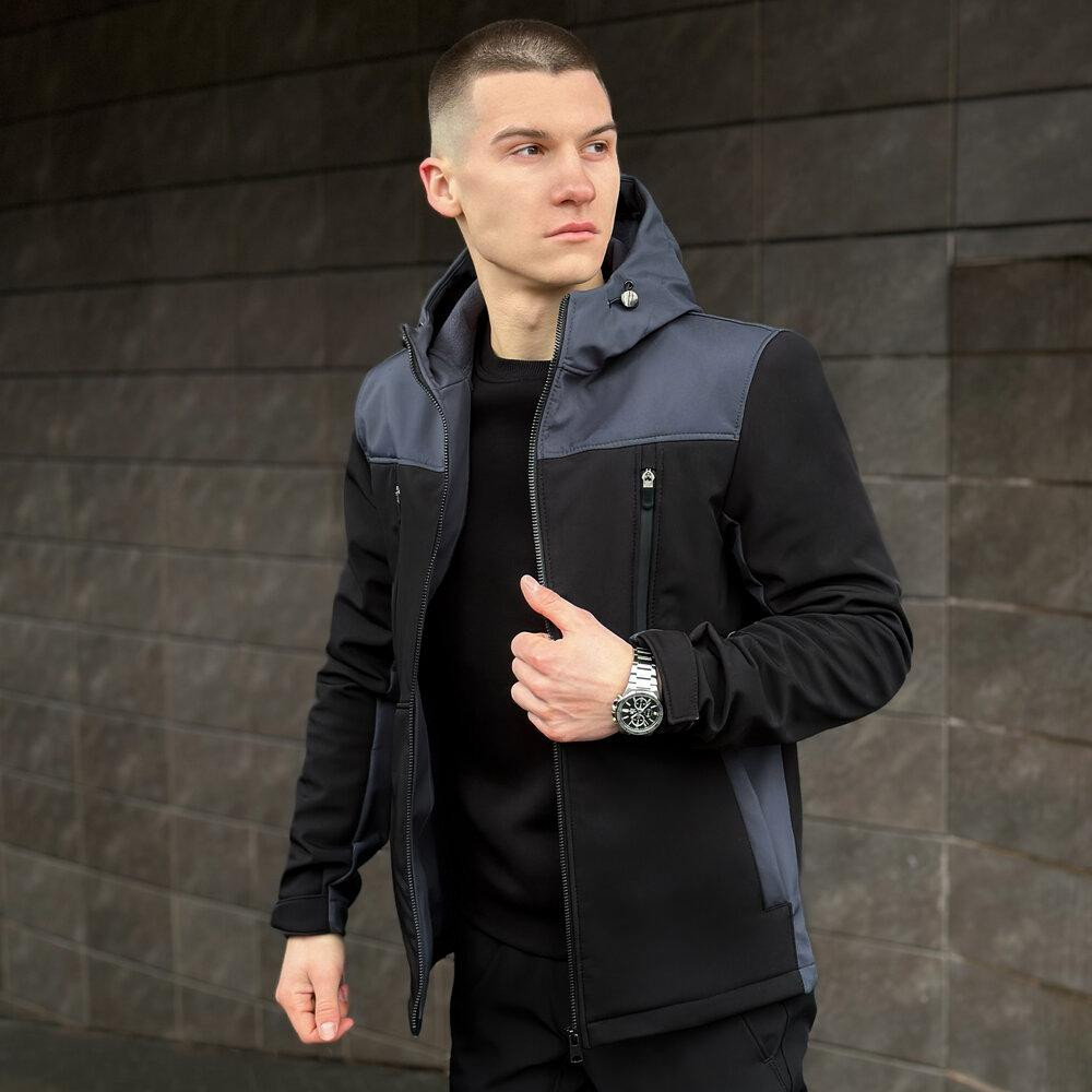 Чорно-сіра демісезонна чоловіча куртка 2XL з капюшоном Pobedov Setup Київ - фото 4