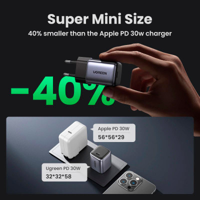 Зарядний пристрій Ugreen 1xUSB 30W Gan Type-C PD Nexode Mini Grey CD319 (90666) Вінниця - фото 4