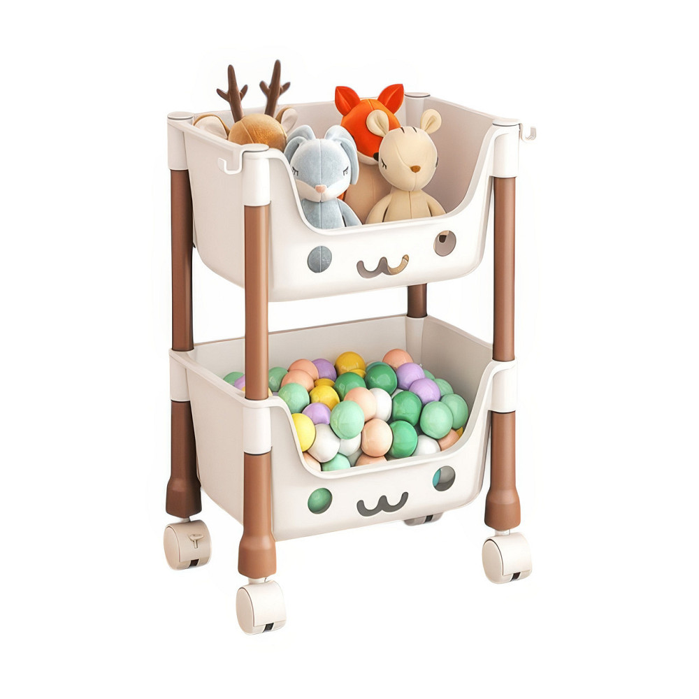 Стелаж для дитячої на колесах з контейнерами, органайзер для іграшок, біло-коричневий, 43×30.3×22 см Кам'янець-Подільський - фото 14