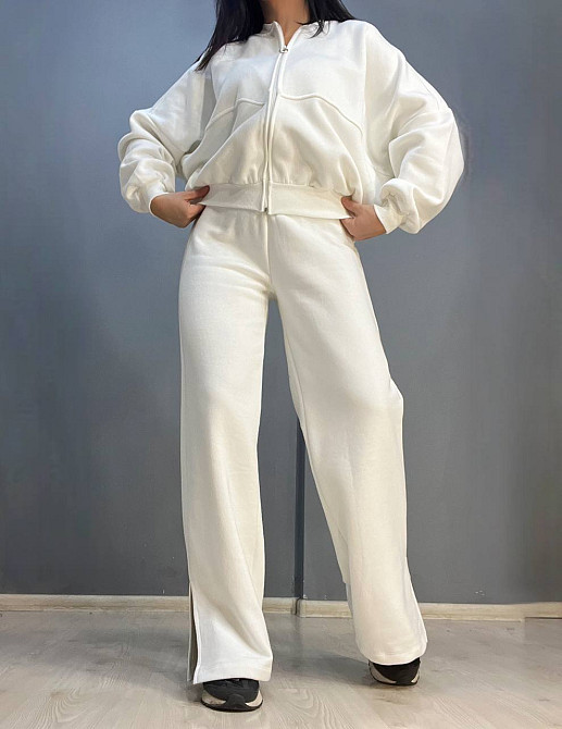Костюм женский Quzen 472-472 пилот молния брюки палаццо широкие флис белый, белый, S Киев - изображение 16