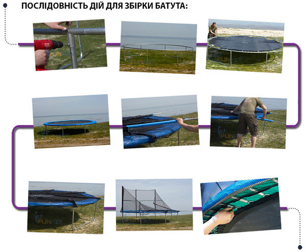 Батут SkyJump 374 см із захисною сіткою і сходами спортивний ігровий Київ - фото 6