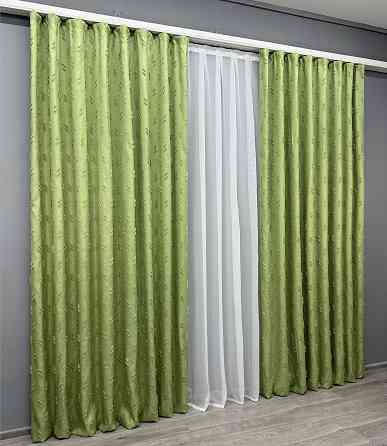 Комплект штор VR-Textil Лен Букле № 1889ш Оливковый 150х290 см 2 шт (33-0922) Киев