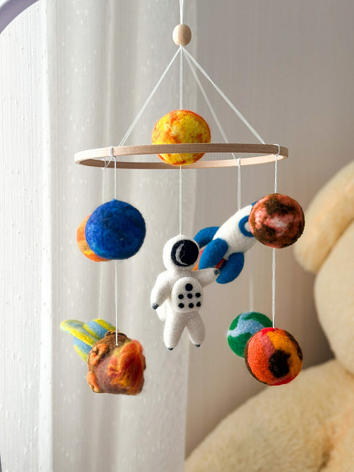 Дитячий мобіль на ліжечко для немовлят ручної роботи WooolyWool «Космічний» Київ - фото 9