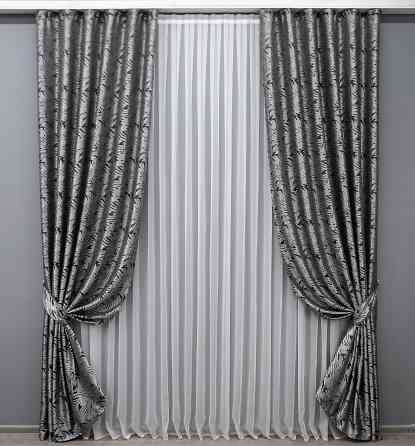 Комплект готових штор VR-Textil Жакард Magic № 1610ш Чорний з сірим 145х270 см 2 шт (33-0484) Київ