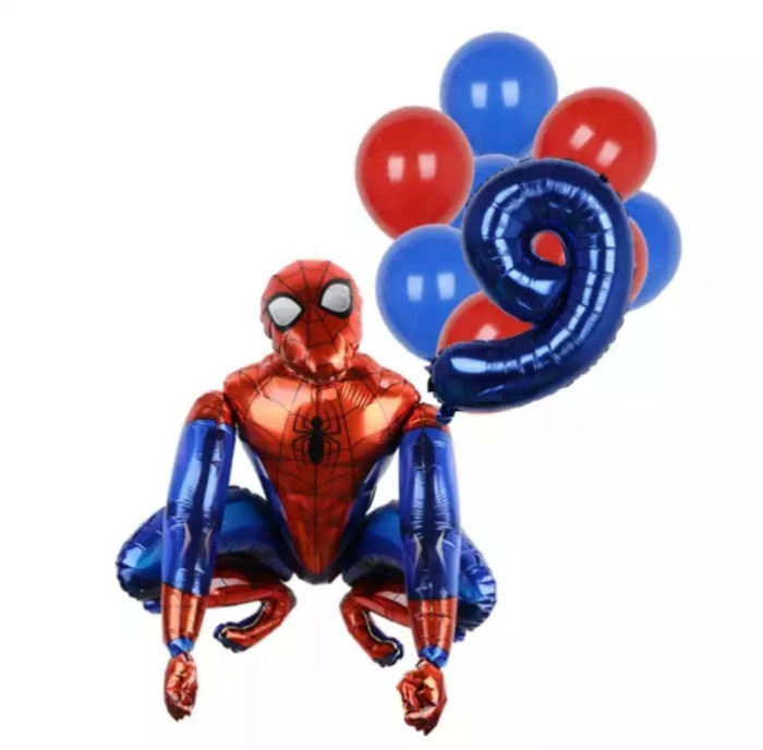 Кульки Спайдермен та кулька цифра 9 фольговані 10 кульок 32 дюйма різнобарвний Київ - фото 1