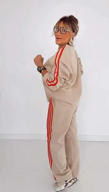 Женский теплый костюм двойка батал с лампасами пума плюш Бежевый, 56/58 Одесса - изображение 8