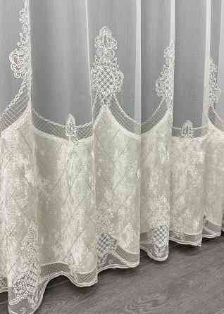 Тюль бамбук с вышивкой и бархатом цвет молочный 1815т Киев