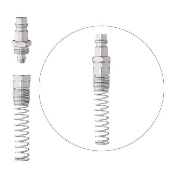 Переходник с пружиной из спирального или прямого шланга 6,5×10 мм на соответствующую часть быстроразъемного соединения INTERTOOL Киев