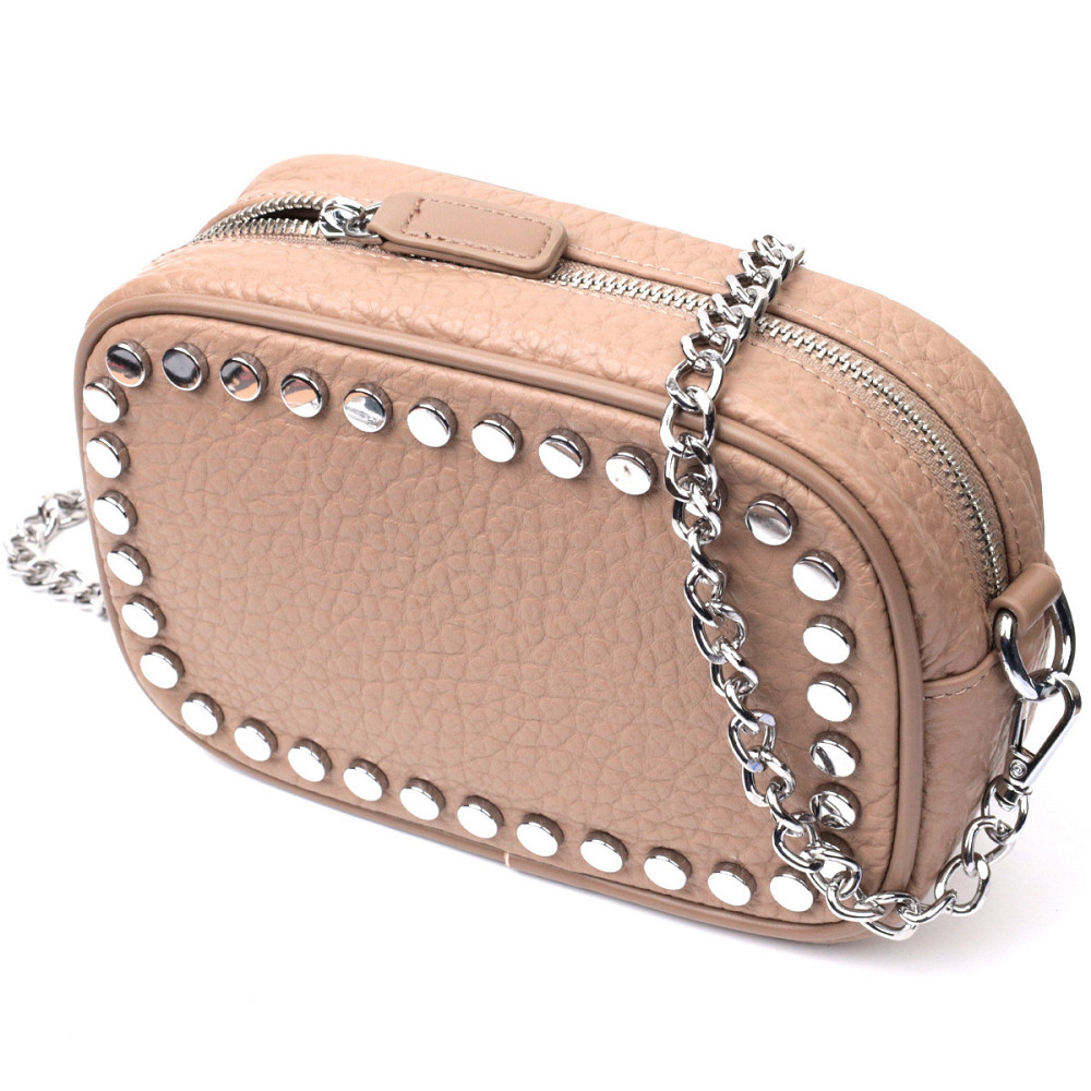 Женская кожаная сумка декорированная металлическими кнопками Vintage 22335 Бежевая Киев - изображение 1