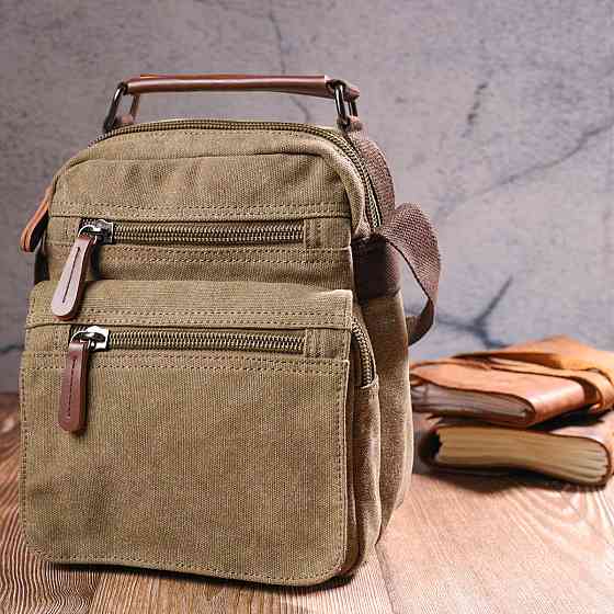 Тканинна чоловіча сумка із щільного текстилю 21227 Vintage Оливкова Київ