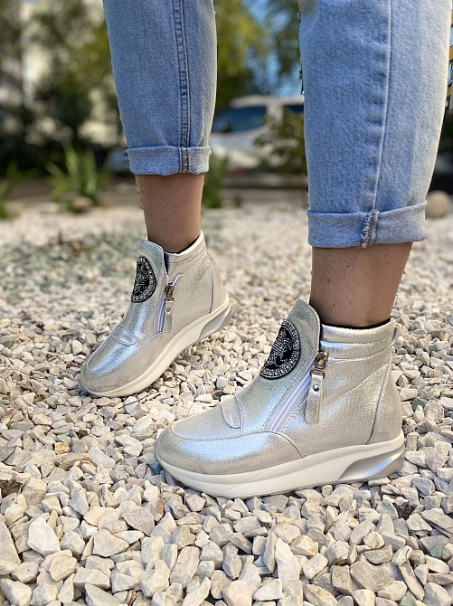 Жіночі черевики VEAGIA срібні еко-шкіра з напиленням висота 12см стелька 36р.-23см 37р.-23,5см Коломия - фото 10