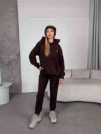 Жіночий стильний теплий костюм із флісу-полар із шапкою Шоколад, 42/44 Одеса