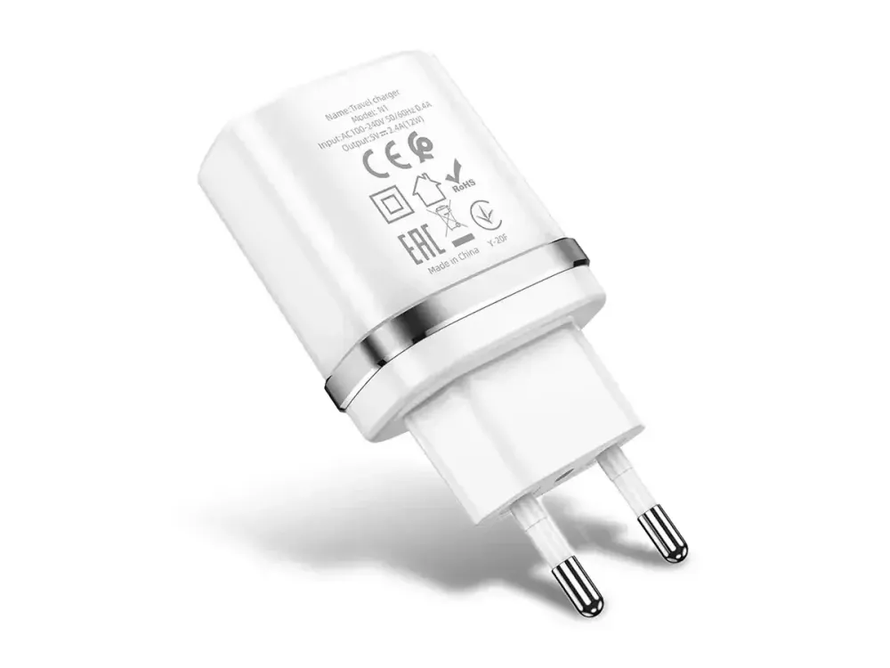 Мережевий зарядний пристрій Hoco N1 Ardent 220V (12W, 5V/2.4A) з підсвічуванням USB та кабелем micro-USB 1м Одеса - фото 5