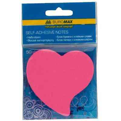 Бумага для заметок Buromax with adhesive layer "Heart", 50 sheets, NEON colors mix (BM.2362-99) Винница