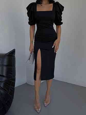 Женское праздничное облегающее платье с разрезом креп-дайвинг Черный, 46/48 Одесса