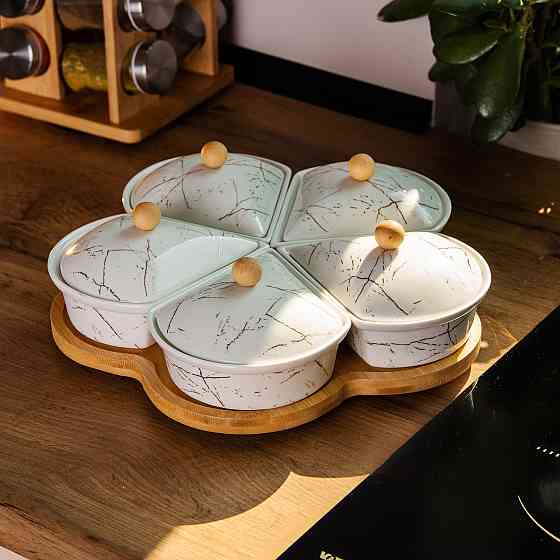 Обертова фарфоровая менажниця на 5 секцій, біла Київ