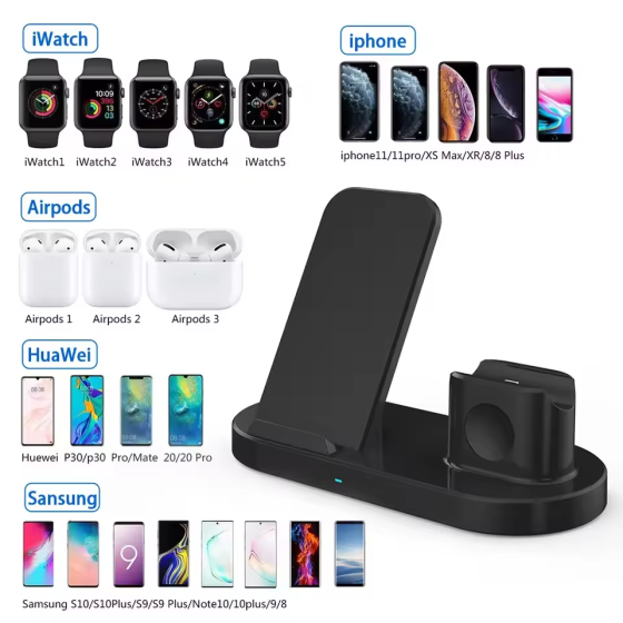 Беспроводная зарядная станция 4 в 1 eSTUFF ES638006 30W для iPhone, Apple Watch, AirPods и USB-устройств Киев