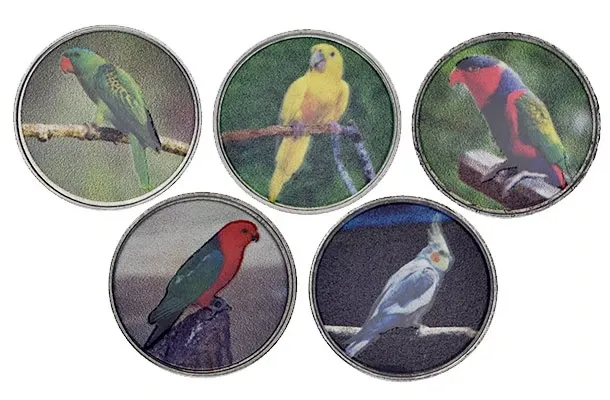 Острів Бугенвіль-набір із 5 медалей по 3 кина 2020 UNC Папуги Полтава - фото 1