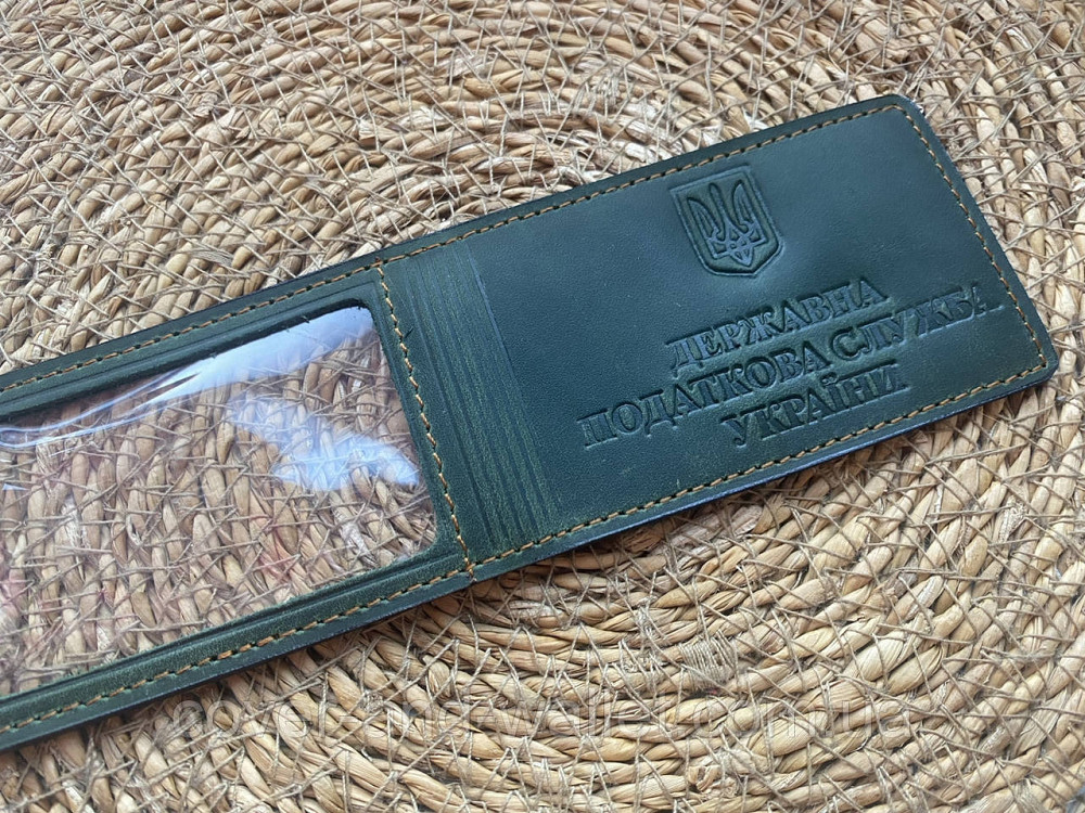 Обкладинка "Державна податкова служба України" із вінтажної шкіри зеленого кольору Київ - фото 3